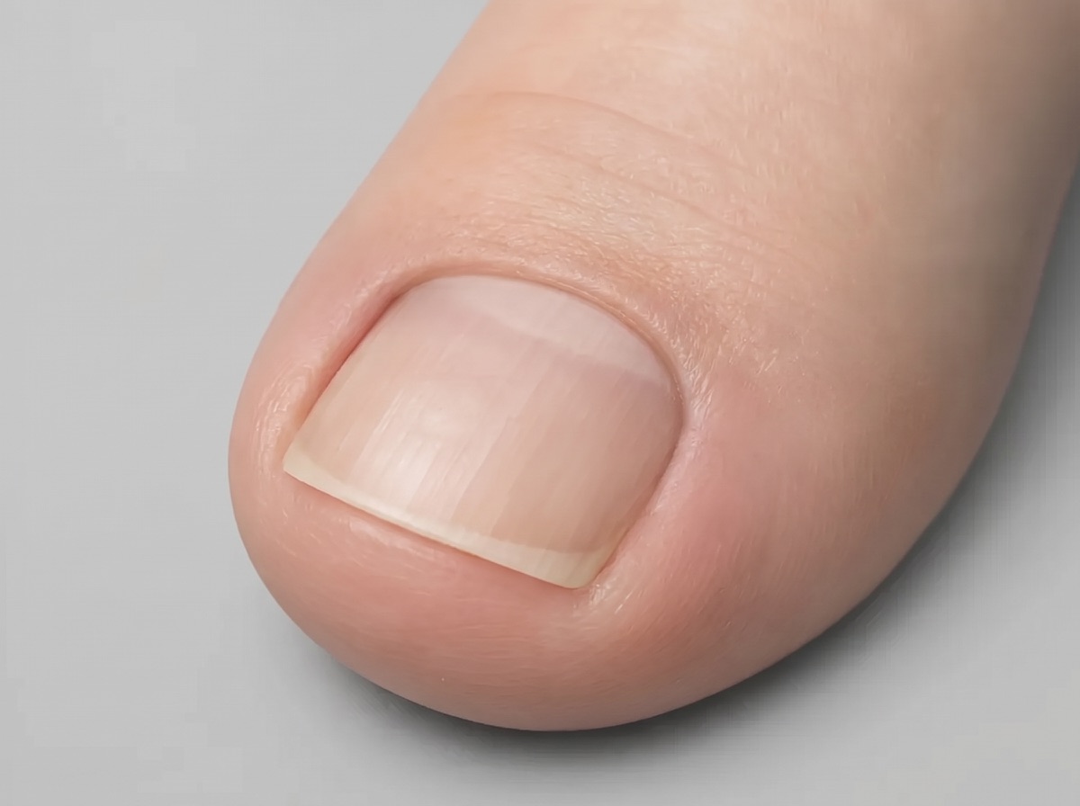 Illustration: großer Zeh nach der Laserbehandlung mit etwas schmalerem Zehennagel, geradem Nagelrand und reizfreiem Nagelwall